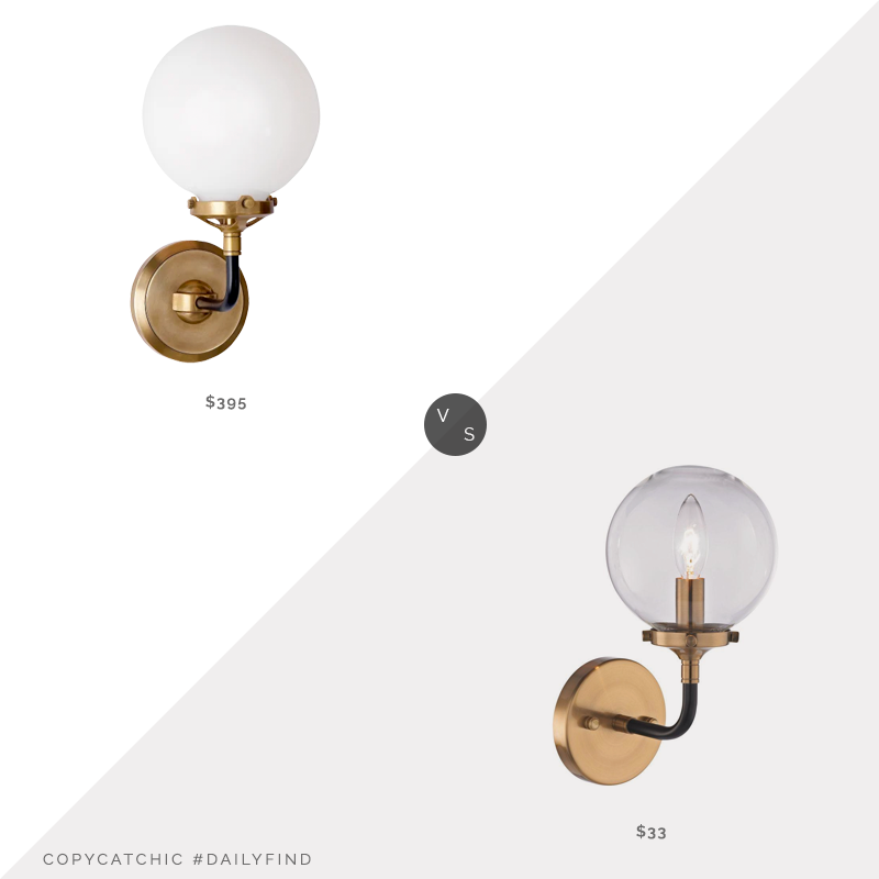 Daily Find | Circa Lighting Bistro Single Light Sconce vs. Home Depot Home Decorators Collection Matte Black & Antique Gold Sconce, globe sconce look for less, copycatchic luxe living for less, budget home decor and design, daily finds, home trends, sales, budget travel and room redos