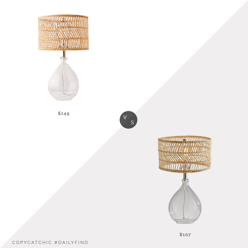 Daily Find: Urban Outfitters Teardrop Glass Table Lamp vs. Home Depot Adesso Cuba Clear Glass and Rattan Table Lamp, rattan lamp shade look for less, copycatchic luxe living for less, budget home decor and design, daily finds, home trends, sales, budget travel and room redos