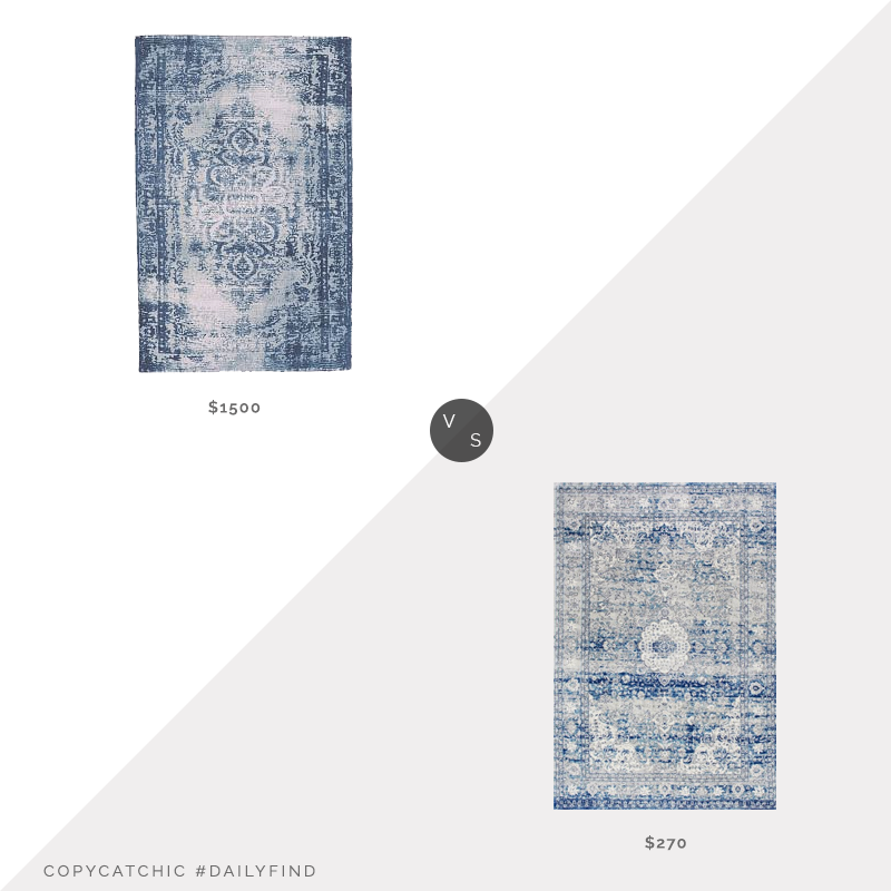 Daily Find: West Elm Distressed Arabesque Wool Rug vs. Rugs USA Light Blue Distressed Persian Area Rug, blue persian rug look for less, copycatchic luxe living for less, budget home decor and design, daily finds, home trends, sales, budget travel and room redos