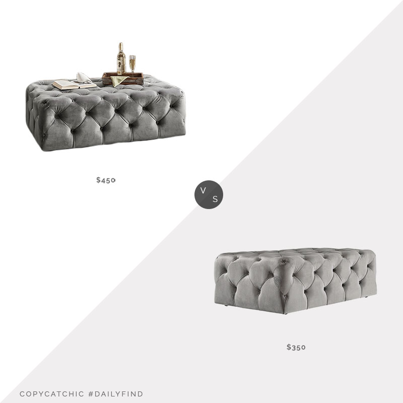 Daily Find: The Room Place Barrington Velvet Ottoman vs. Three Posts Huskins Tufted Velvet Ottoman, tufted ottoman look for less, copycatchic luxe living for less, budget home decor and design, daily finds, home trends, sales, budget travel and room redos