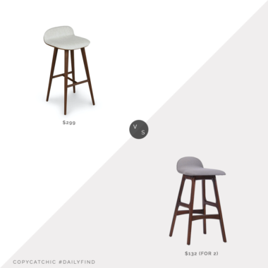 Daily Find: Article Sede Mist Gray Walnut Bar Stool vs. Overstock Anatoli Mid-Century Modern Barstools (set of 2), upholstered bar stool look for less, copycatchic luxe living for less, budget home decor and design, daily finds, home trends, sales, budget travel and room redos