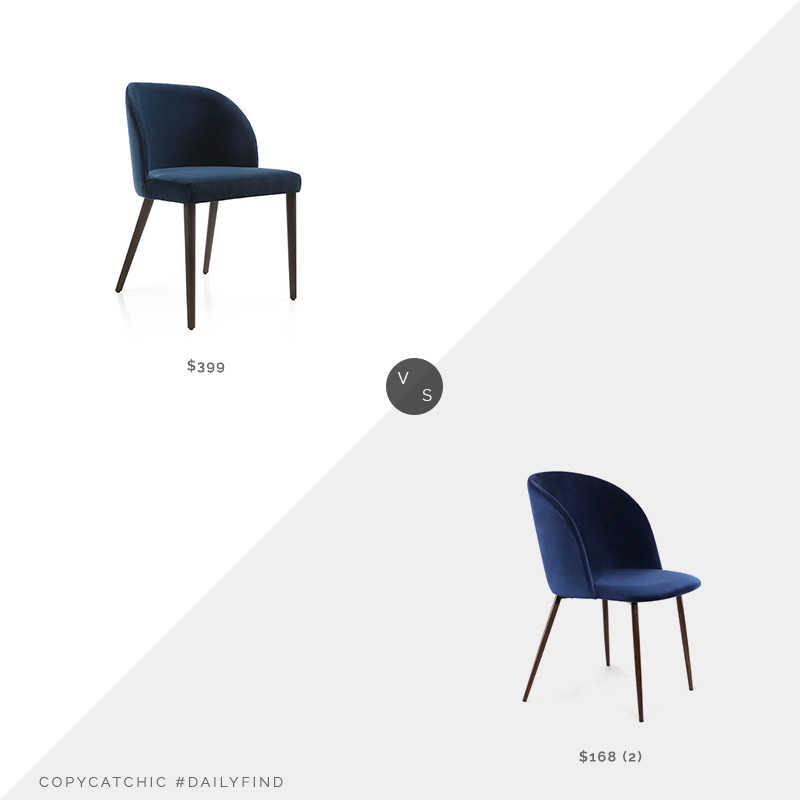 Daily Find: Crate & Barrel Camille Velvet Dining Chair vs. Overstock EdgeMod Kantwell Velvet Dining Chair, navy velvet dining chair look for less, copycatchic luxe living for less, budget home decor and design, daily finds, home trends, sales, budget travel and room redos