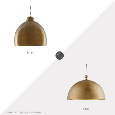 Daily Find: Scout and Nimble Earthshine Large Pendant vs. Crate & Barrel Rodan Hammered Brass Dome Pendant, hammered brass light fixture look for less, copycatchic luxe living for less, budget home decor and design, daily finds, home trends, sales, budget travel and room redos