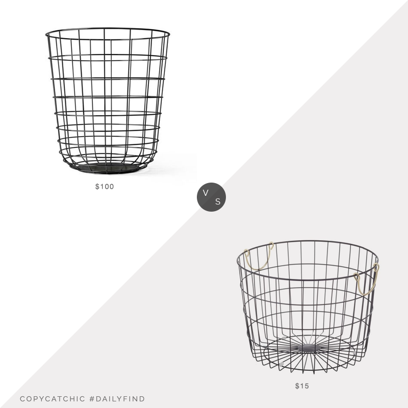 Daily Find: 2Modern Menu Wire Bin vs. Walmart BHG Round Wire Basket with Brass Handles, wire basket look for less, copycatchic luxe living for less, budget home decor and design, daily finds, home trends, sales, budget travel and room redos