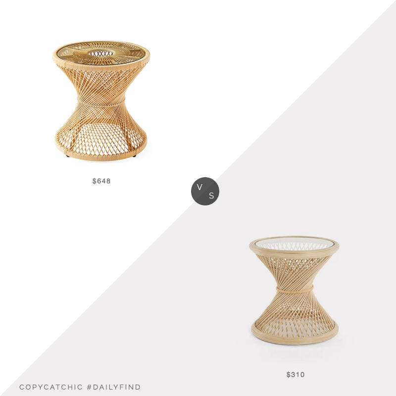 Daily Find: Serena and Lily Blithedale Side Table vs. Wayfair Rosana Rattan Glass Top Pedestal End Table, rattan side table look for less, copycatchic luxe living for less, budget home decor and design, daily finds, home trends, sales, budget travel and room redos