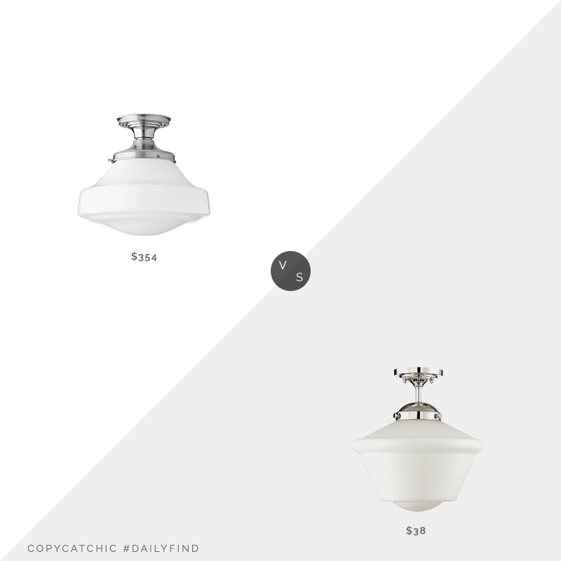 Daily Find: Schoolhouse Newbury Fixture & Belt Shade vs. Amazon Trade Winds Lighting Schoolhouse Light, schoolhouse light fixture look for less, copycatchic luxe living for less, budget home decor and design, daily finds, home trends, sales, budget travel and room redos