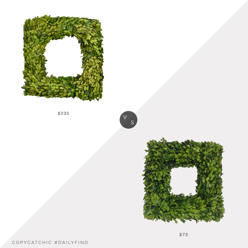 Daily Find: Macy's Mills Floral Square Preserved Boxwood Wreath vs. Amazon Mills Floral Preserved Boxwood Wreath, boxwood wreath look for less, copycatchic luxe living for less, budget home decor and design, daily finds, home trends, sales, budget travel and room redos