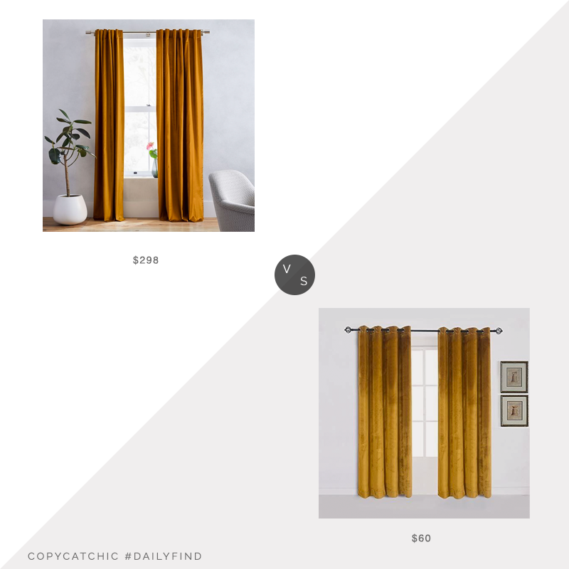 Daily Find: West Elm Cotton Luster Velvet Curtains in Golden Oak, Set of 2 vs. Amazon Cherry Home Luxury Velvet Set of 2 Mustard Curtains, yellow velvet curtains look for less, copycatchic luxe living for less, budget home decor and design, daily finds, home trends, sales, budget travel and room redos