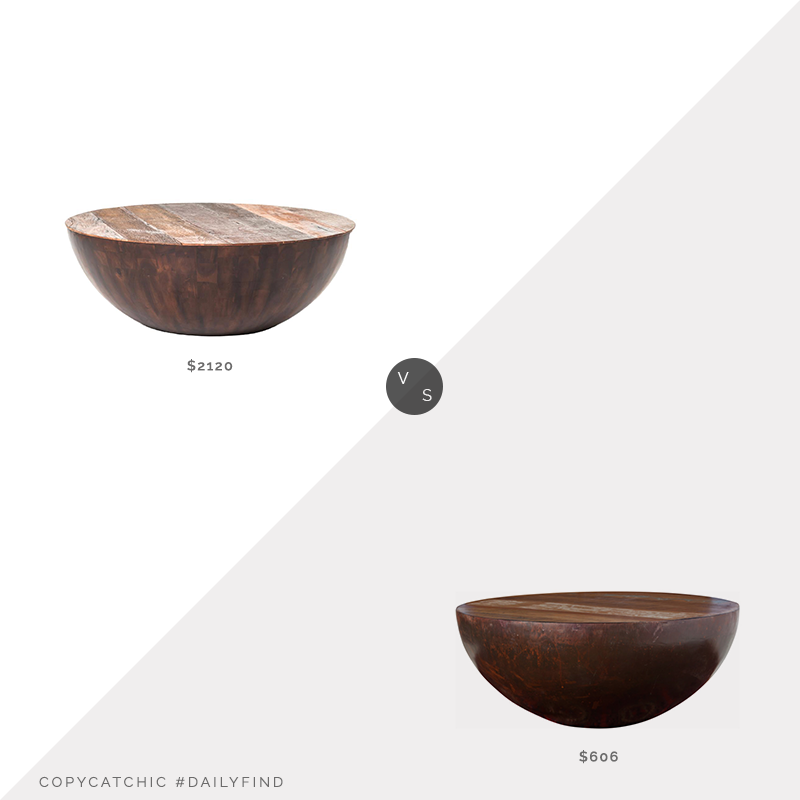 Daily Find: Kathy Kuo Rod Rustic Pieced Wood Half Moon Coffee Table vs. Houzz Reese Round Coffee Table, round wood coffee table look for less, copycatchic luxe living for less, budget home decor and design, daily finds, home trends, sales, budget travel and room redos