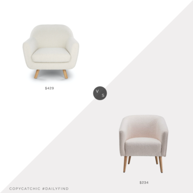 Daily Find: Article Ivory Bouclé Fabric Lounge Chair vs. Joss & Main Schooley Faux Shearling Barrel Chair, shearling chair look for less, copycatchic luxe living for less, budget home decor and design, daily finds, home trends, sales, budget travel and room redos