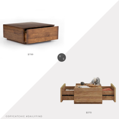 Daily Find: Pottery Barn Parkview Reclaimed Wood Coffee Table vs. Wayfair Union Rustick Tylor Block Coffee Table, wood coffee table with drawers look for less, copycatchic luxe living for less, budget home decor and design, daily finds, home trends, sales, budget travel and room redos