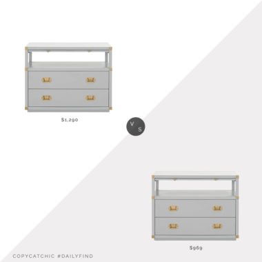 Daily Find: McGee & Co Kelan 2-Drawer Nightstand vs. Kathy Kuo Bobby 2-Drawer Nightstand, gray campaign nightstand look for less, copycatchic luxe living for less, budget home decor and design, daily finds, home trends, sales, budget travel and room redos