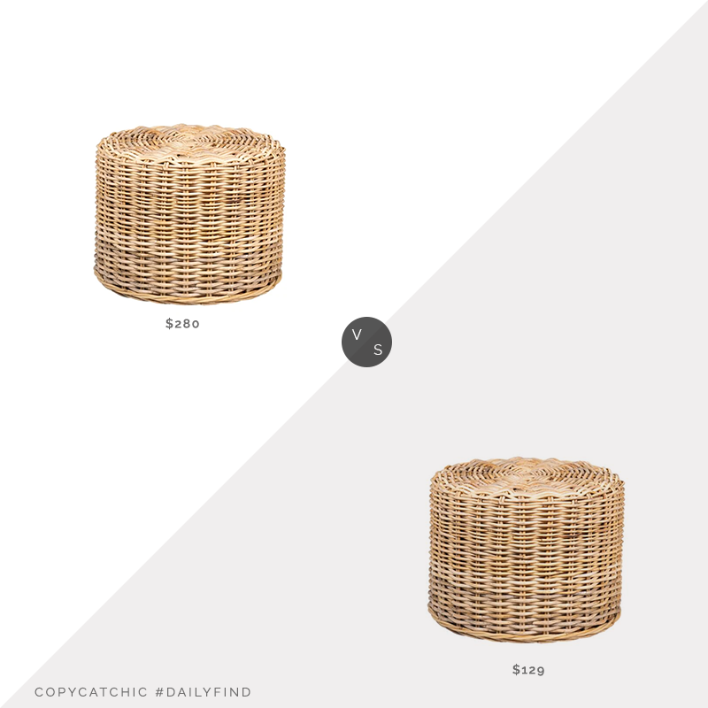 Daily Find: World Market Natural Woven Rattan Portola Stool vs. Overstock East at Main's Krukka Natural Rattan Stool, rattan foot stool look for less, copycatchic luxe living for less, budget home decor and design, daily finds, home trends, sales, budget travel and room redos