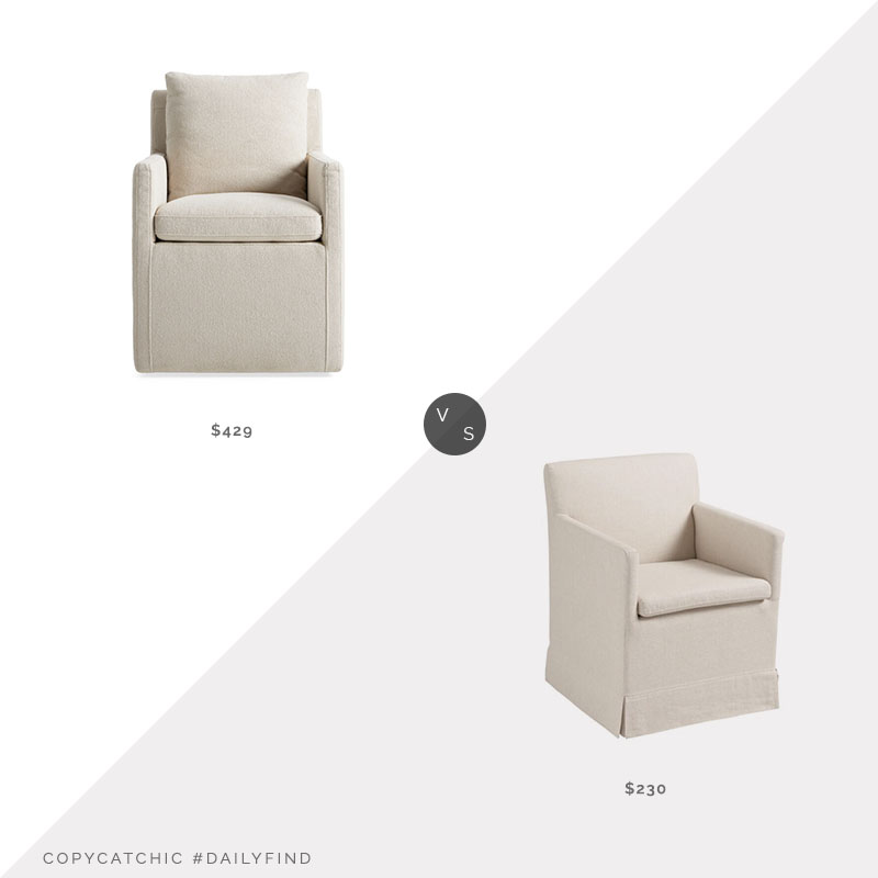 Daily Find: Arhaus Oscar Dining Chair vs. World Market Linen Elena Rolling Armchair Dining Chair, skirted dining chair look for less, copycatchic luxe living for less, budget home decor and design, daily finds, home trends, sales, budget travel and room redos