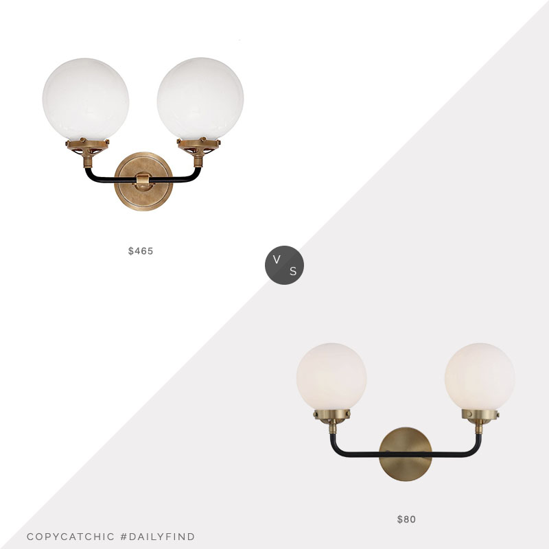 Daily Find: Lumens Bistro Brass Bathbar vs. Amazon Jonathan Y Two Light Sconce,  globe double sconce look for less, copycatchic luxe living for less, budget home decor and design, daily finds, home trends, sales, budget travel and room redos