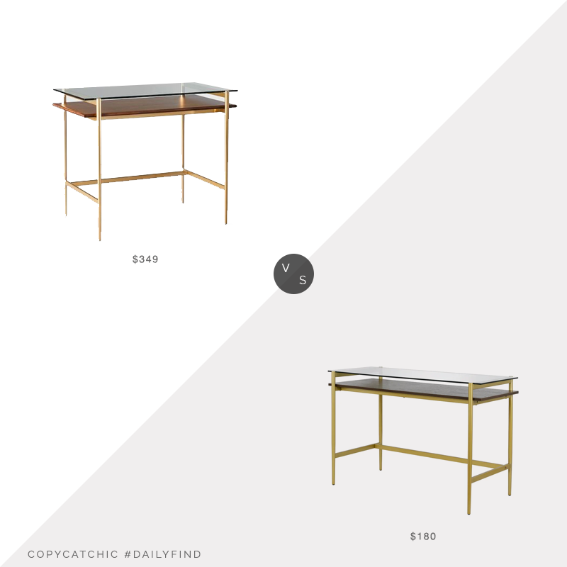 Daily Find: West Elm Mid-Century Art Display Mini Desk vs. Wayfair Everly Quinn Wortham Glass Desk, display desk look for less, copycatchic luxe living for less, budget home decor and design, daily finds, home trends, sales, budget travel and room redos