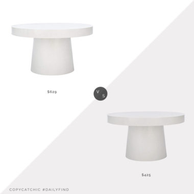 Daily Find: Houzz Contemporary Round Coffee Table vs. Wayfair Chumley Pedestal Coffee Table, modern white coffee table look for less, copycatchic luxe living for less, budget home decor and design, daily finds, home trends, sales, budget travel and room redos