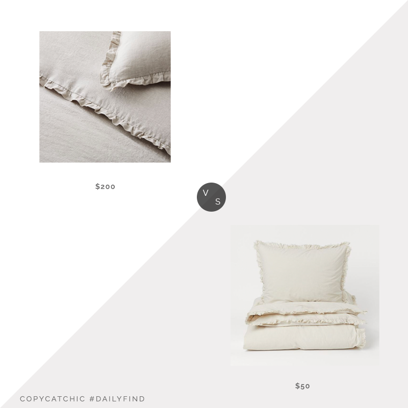 Daily Find: West Elm European Flax Linen Ruffle Duvet Cover vs. H&M Home Flounced Duvet Cover Set, ruffled linen duvet look for less, copycatchic luxe living for less, budget home decor and design, daily finds, home trends, sales, budget travel and room redos
