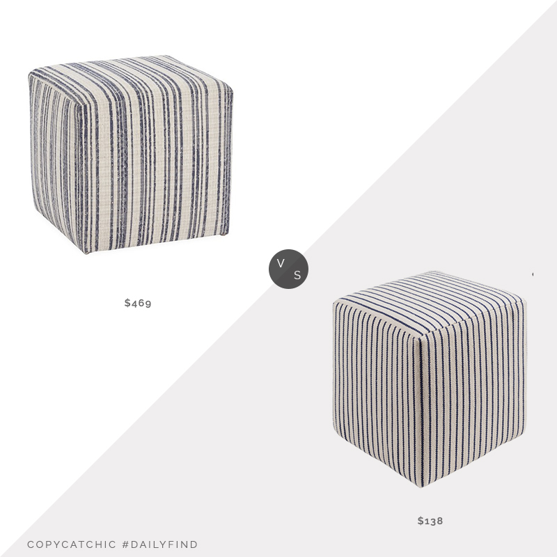 Daily Find: One Kings Lane Kim Salmela Quinn Cube Ottoman vs. Overstock Altavas Transitional Stripe Cream Pouf, striped ottoman look for less, copycatchic luxe living for less, budget home decor and design, daily finds, home trends, sales, budget travel and room redos