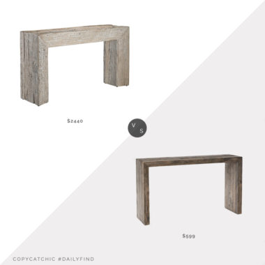 Daily Find: Stephanie Cohen Currey and Company Kanor Console Table vs. West Elm Emmerson Reclaimed Wood Console Table, reclaimed wood console table look for less, copycatchic luxe living for less, budget home decor and design, daily finds, home trends, sales, budget travel and room redos