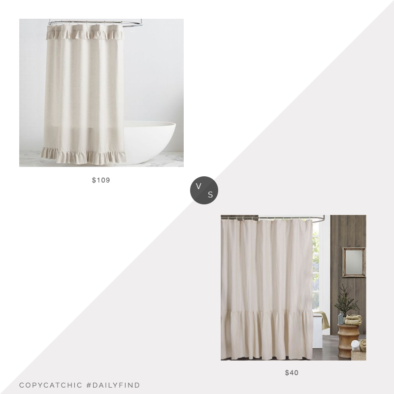 Daily Find: Pottery Barn Belgian Flax Linen Ruffle Shower Curtain vs. Bed Bath and Beyond Bee & Willow™ Home Ruffled Edge Shower Curtain, ruffled shower curtain look for less, copycatchic luxe living for less, budget home decor and design, daily finds, home trends, sales, budget travel and room redos