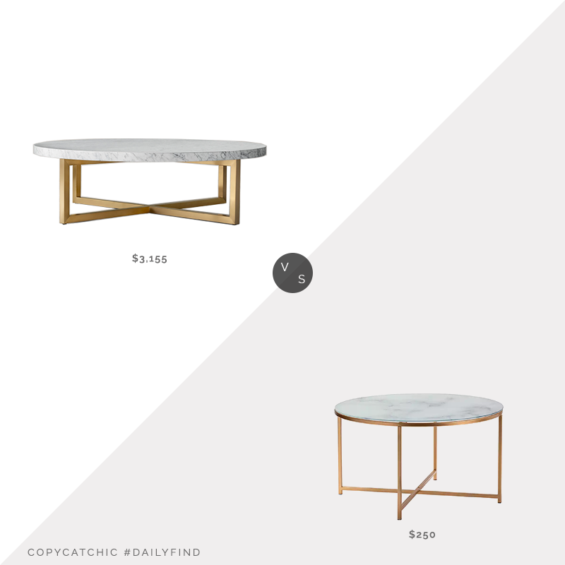 Daily Find: Restoration Hardware Torano Marble Round Coffee Table vs. Kirkland's Gold Faux Marble Round Coffee Table, marble and brass coffee table look for less, copycatchic luxe living for less, budget home decor and design, daily finds, home trends, sales, budget travel and room redos