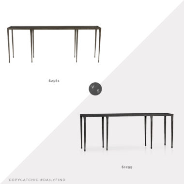 Daily Find: Kathy Kuo Wes Industrial Loft Hammered Cast Iron Console Table vs. CB2 Silviano Long Console Table, iron console table look for less, copycatchic luxe living for less, budget home decor and design, daily finds, home trends, sales, budget travel and room redos