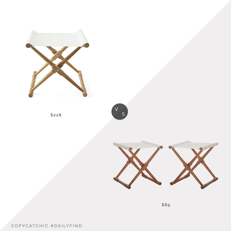Daily Find: Serena & Lily Teak Camp Stool vs. English Elm Breanne Stool, teak camp stool look for less, copycatchic luxe living for less, budget home decor and design, daily finds, home trends, sales, budget travel and room redos