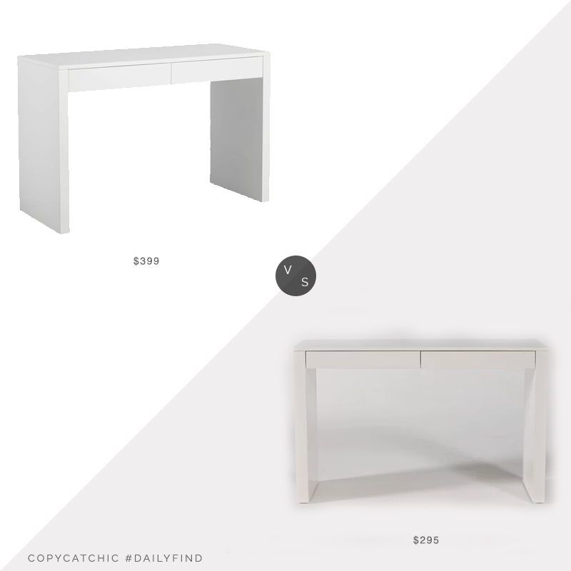 Daily Find: CB2 Runway White Lacquer Desk vs. Living Spaces Vember White Desk, white two drawer desk look for less, copycatchic luxe living for less, budget home decor and design, daily finds, home trends, sales, budget travel and room redos