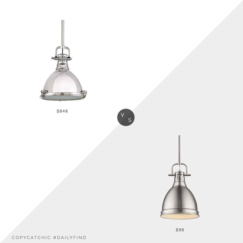 Daily Find: Lumens Pelham Pendant by Hudson Valley Lighting vs. LampsPlus Duncan Pewter Mini Pendant with Rod, silver pendant light look for less, copycatchic luxe living for less, budget home decor and design, daily finds, home trends, sales, budget travel and room redos