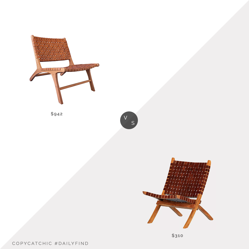 Daily Find: Modish Oslo Leather & Teak Lounge Chair by Artisan Living vs. Target Balka Woven Leather Lounge Chair by South Shore, woven leather chair look for less, copycatchic luxe living for less, budget home decor and design, daily finds, home trends, sales, budget travel and room redos
