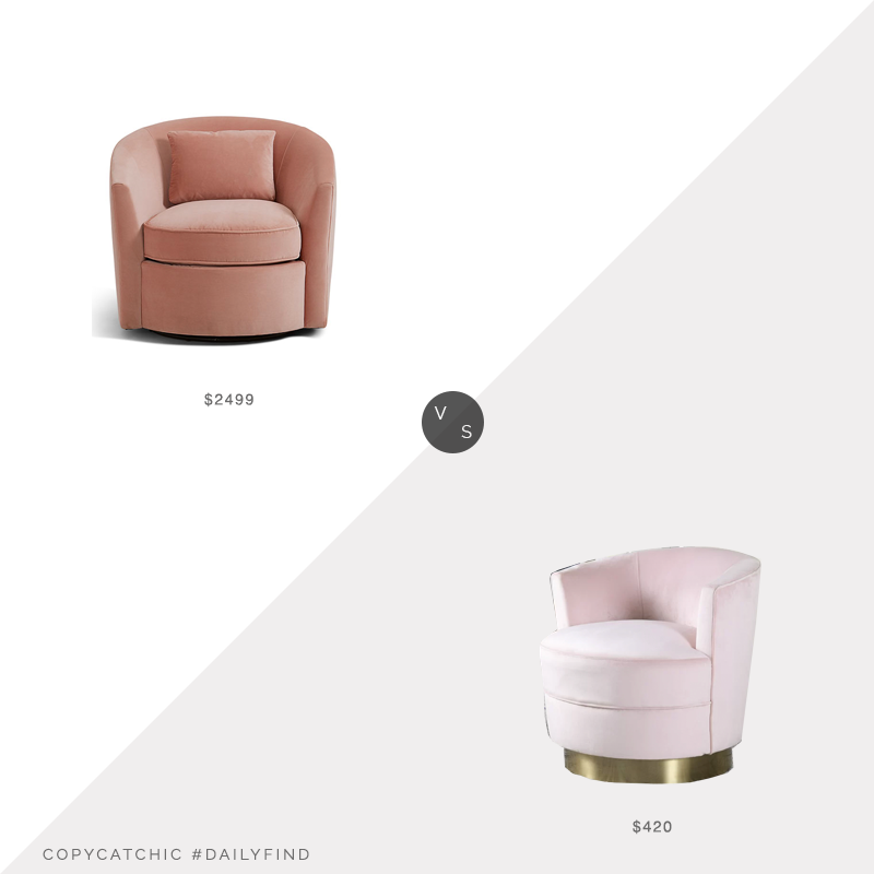 Daily Find: Horchow Bernhardt Elizabeth Blush Swivel Chair vs. Wayfair Mercer 41 Phil Swivel Armchair in Pink, pink chair look for less, copycatchic luxe living for less, budget home decor and design, daily finds, home trends, sales, budget travel and room redos