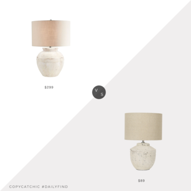 Daily Find: Pottery Barn Faris Ceramic Table Lamp vs. Overstock Cement Table Lamp with Linen Shade, cement table lamp look for less, copycatchic luxe living for less, budget home decor and design, daily finds, home trends, sales, budget travel and room redos