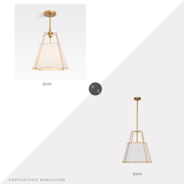 Daily Find: Rejuvenation Conical Aged Brass Pendant vs. 1800 Lighting Trapazoid Large Pendant, brass pendant light look for less, copycatchic luxe living for less, budget home decor and design, daily finds, home trends, sales, budget travel and room redos