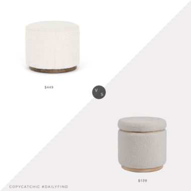 Daily Find: Scout & Nimble Sinclair Round Ottoman Knoll Natural vs. Overstock Rue Sherpa Storage Ottoman, boucle ottoman look for less, copycatchic luxe living for less, budget home decor and design, daily finds, home trends, sales, budget travel and room redos