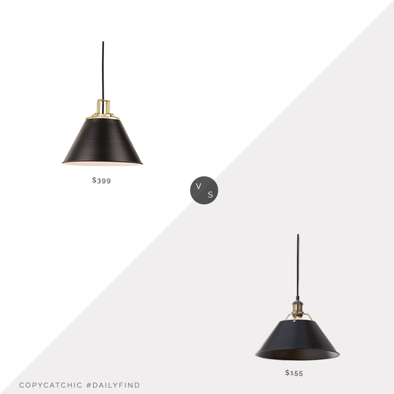 Daily Find: Rejuvenation Butte Cone Aged Brass Pendant vs. Shades of Light Truncated Cone Shade Pendant, black cone pendant light look for less, copycatchic luxe living for less, budget home decor and design, daily finds, home trends, sales, budget travel and room redos