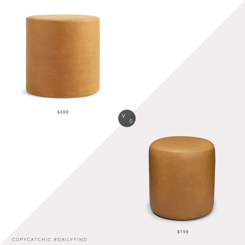 Daily Find: Blu Dot Bumper Small Ottoman, Camel Leather vs. Article Clio Charme Tan Round Leather Ottoman, leather ottoman look for less, copycatchic luxe living for less, budget home decor and design, daily finds, home trends, sales, budget travel and room redos