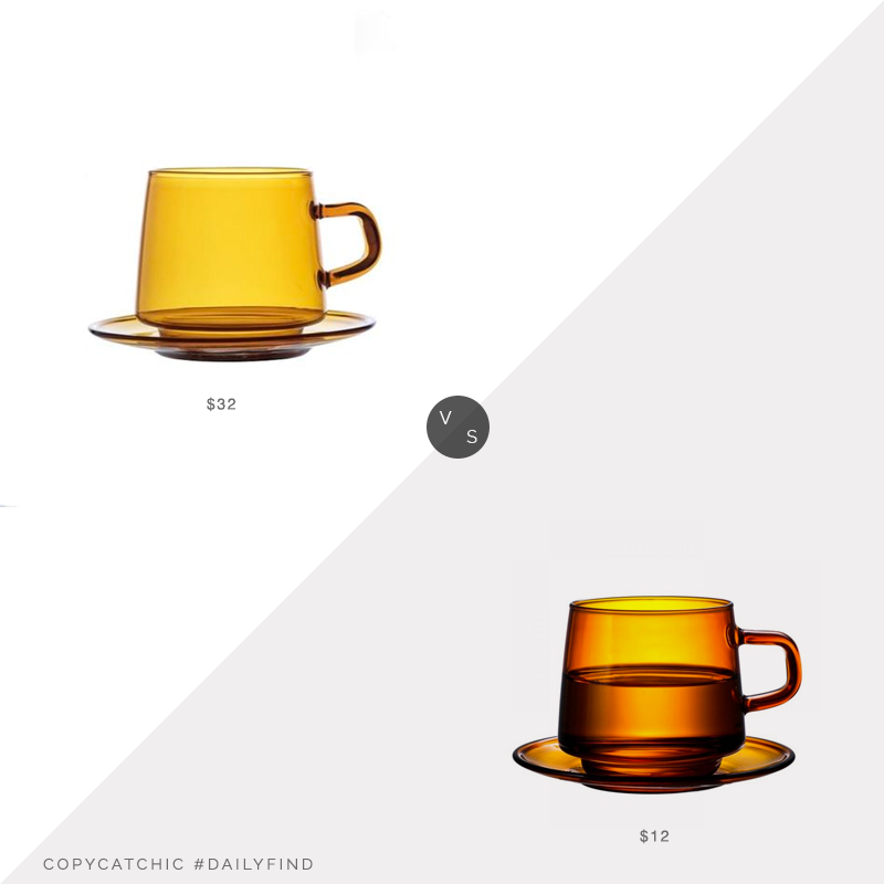 Daily Find: Lati Colored Glass Tea Cup with Saucer vs. Walmart Magazine 150ml Latte Coffee Glass Cup, amber glass mug look for less, copycatchic luxe living for less, budget home decor and design, daily finds, home trends, sales, budget travel and room redos