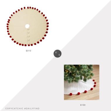 Daily Find: Maisonette Arcadia Home Christmas Tree Skirt, Red Pom Poms on Cream vs. West Elm Pom Pom Felt Tree Skirt, White & Red, pom pom tree skirt look for less, copycatchic luxe living for less, budget home decor and design, daily finds, home trends, sales, budget travel and room redos