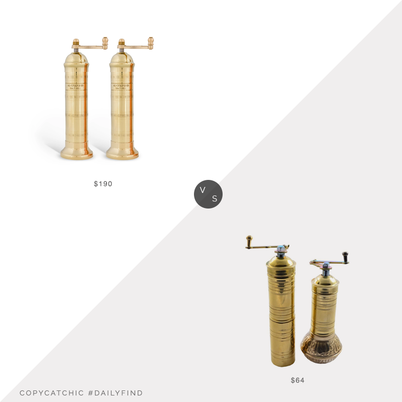 Daily Find: Via Coquina The Original Greek Salt and Pepper Mill Set vs. Amazon Manual Hand Grinder Mill Set, brass salt and pepper mills look for less, copycatchic luxe living for less, budget home decor and design, daily finds, home trends, sales, budget travel and room redos