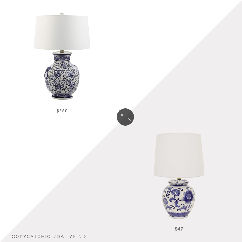 Daily Find: Lamps Plus Orren Blue and White Ceramic Table Lamp vs. Walmart Decor Therapy Blue and White Ceramic Table Lamp, blue and white lamp look for less, copycatchic luxe living for less, budget home decor and design, daily finds, home trends, sales, budget travel and room redos