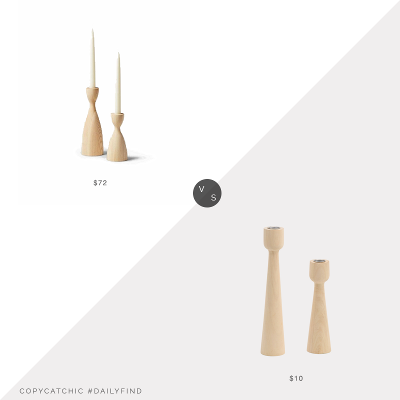 Daily Find: Lulu and Georgia Farmhouse Pottery Pantry Candlestick vs. TJ Maxx Set of 2 Wooden Taper Holders, wood candlesticks look for less, copycatchic luxe living for less, budget home decor and design, daily finds, home trends, sales, budget travel and room redos