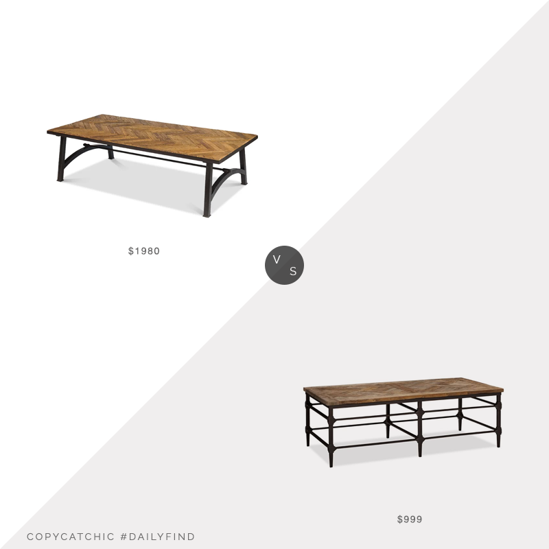 Daily Find: Perigold Sarreid Ltd Detroit Coffee Table vs. Pottery Barn Parquet Reclaimed Wood & Metal Coffee Table, parquet coffee table look for less, copycatchic luxe living for less, budget home decor and design, daily finds, home trends, sales, budget travel and room redos