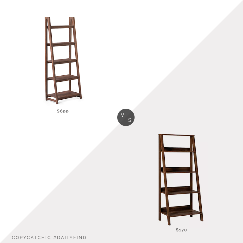 Daily Find: Crate & Barrel Strut Bookcase Bourbon vs. Kirkland's Walnut 4-Tier Ladder Bookshelf, ladder bookcase look for less, copycatchic luxe living for less, budget home decor and design, daily finds, home trends, sales, budget travel and room redos
