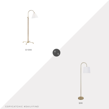 Daily Find: Kathy Kuo Home Hudson Valley Curves No.1 Floor Lamp vs. Home Depot GRANDVIEW GALLERY Antique Soft Brass Floor Lamp, curved brass floor lamp look for less, copycatchic luxe living for less, budget home decor and design, daily finds, home trends, sales, budget travel and room redos