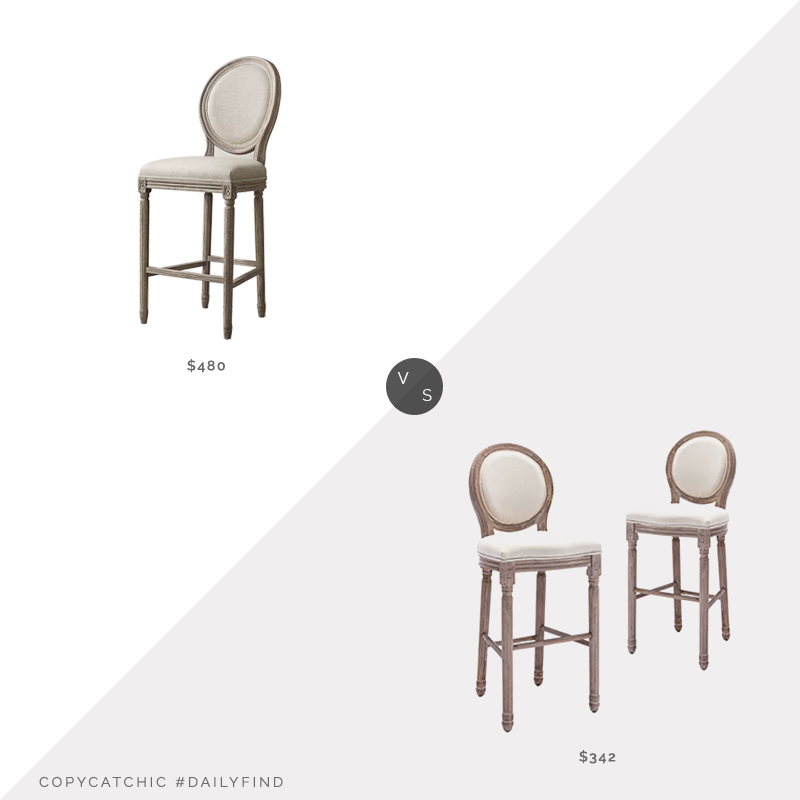 Daily Find: RH Vintage French Round Fabric Bar Stool vs. Wayfair One Allium Way® Bar Stools Cream White Linen (Set of 2), louis bar stool look for less, copycatchic luxe living for less, budget home decor and design, daily finds, home trends, sales, budget travel and room redos