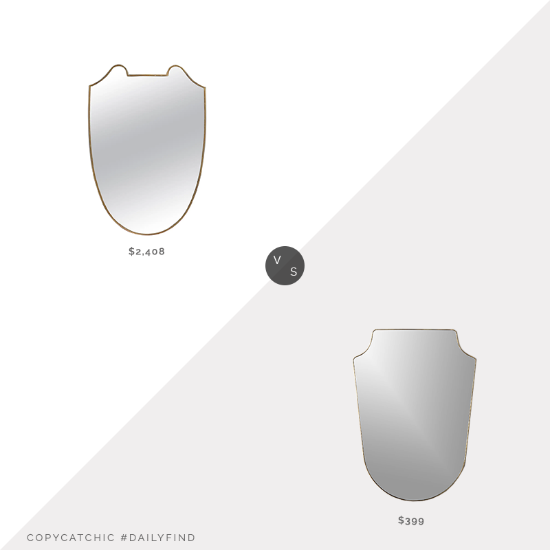 Daily Find: 1st Dibs Mid-Century Italian Wall Mirror with Brass Frame vs. CB2 Slim Polished Brass Wall Mirror, shield mirror look for less, copycatchic luxe living for less, budget home decor and design, daily finds, home trends, sales, budget travel and room redos