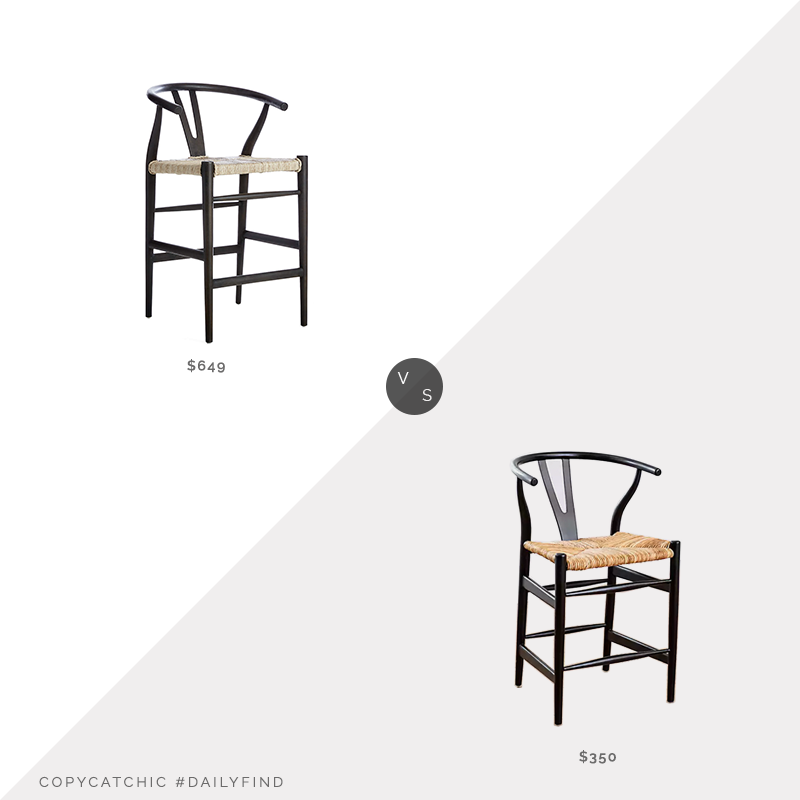 Daily Find: Crate & Barrel Crescent Black Wishbone Counter Stool vs. Kirkland's Black Wood and Woven Riley Counter Stool, wishbone counter stool look for less, copycatchic luxe living for less, budget home decor and design, daily finds, home trends, sales, budget travel and room redos