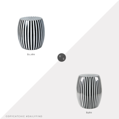 Daily Find: Layla Grayce Made Goods Janson Stool vs. BMV Home Ceramic Drum Stool, black white stripe garden stool look for less, copycatchic luxe living for less, budget home decor and design, daily finds, home trends, sales, budget travel and room redos