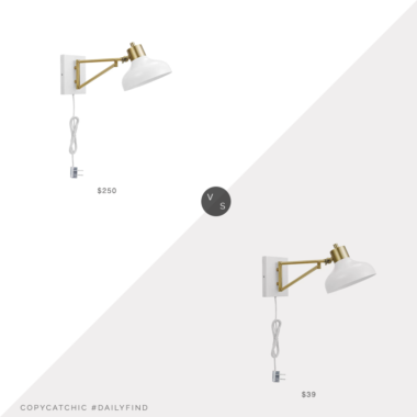Daily Find: Wayfair Corrigan Studio Plug-In Swing Arm Wall Sconce vs. Walmart Globe Electric Berkeley Plug-In Wall Sconce, white and gold wall sconce look for less, copycatchic luxe living for less, budget home decor and design, daily finds, home trends, sales, budget travel and room redos